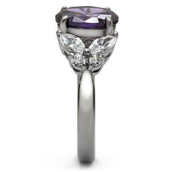 STAINLESS STEEL Simulated Amethyst Cz Ring With Butterfly Sides - Picture 15 of 16